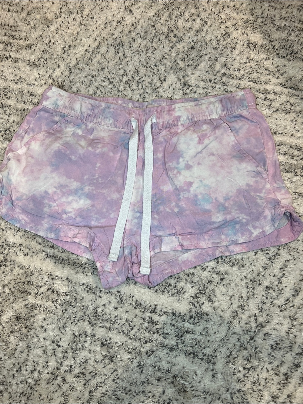SO Tie-Dye Pink Lavender Athletic Lounge Shorts with Drawstring